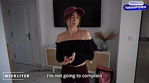 the cute pizza girl tried to run after eating my pizza, but i made her suck my cock for a facial