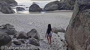 Tattooed Morena Sits on My Cock at Nudist Beach