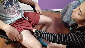 Check out this beautiful geeky girl sucking a starwars fan's big cock