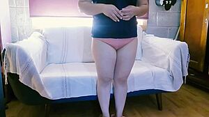 degenerate voyeur guy touches lady and asks her to strip