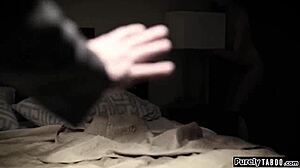 innocent teen babysitter sees boss jerking off