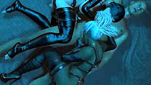 Guy Spooning Two Ladyboys For Blowjob.