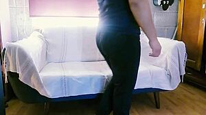 degenerate voyeur guy touches lady and asks her to strip