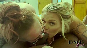 uh, damn, watched three sluts gettin shared by two huge bbcs, wild stuff