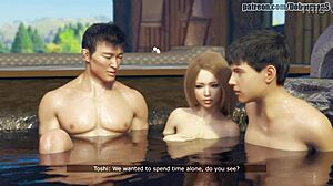 Japonska ozka pička vara v vročem vrelcu z velikim tičem