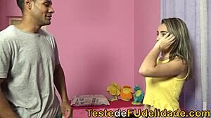 Lary Lacerda gives blowjob to her brother's friend in crossdressing fun 😏