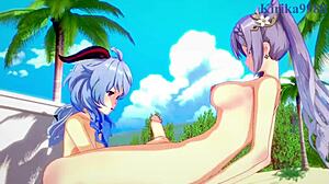 Ganyu, Keqing, Xiangling, Xinyan in Wild Futanari Sex - Genshin Impact Hentai