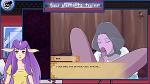 In Avatar, the milfy trainer gives a bonus blowjob to the monster.