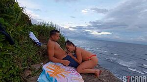 man fucks hot blonde on itanhaem beach