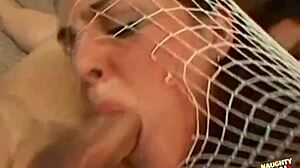 Chubby brunette totally owns cock eating and anal threesomes. She's a natural! 🍆