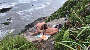 man fucks hot blonde on itanhaem beach