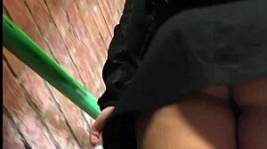 Upskirt Voyeur Captures Outdoor Skirt Flash