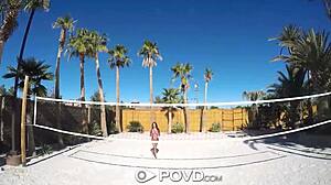 busty anissa kate gets backyard badminton massage turned anal pov action