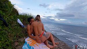 man fucks hot blonde on itanhaem beach