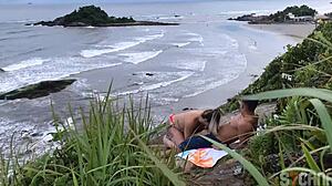 man fucks hot blonde on itanhaem beach