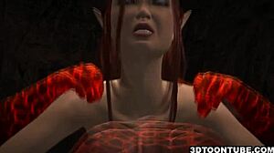 3D babe handles two reptile cocks in every tight hole.