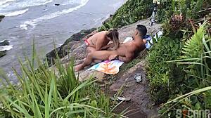 man fucks hot blonde on itanhaem beach