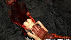 3D babe handles two reptile cocks in every tight hole.