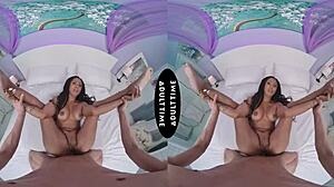 Up close vr cali sweets titty fucks david lee's big dick then rides it roughly