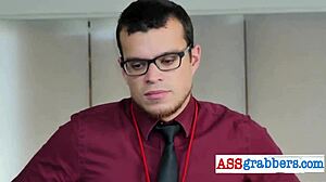 queer threesome with white hunks at office