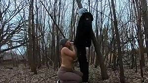 Topless Curvy Girl Sucks Fat Cock in Park