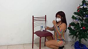 She begged me to film her intense squirting orgasm with a Christmas dildo.