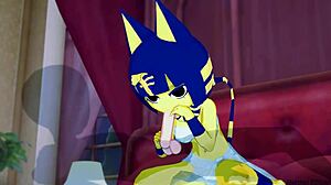 Ankha seduces in bedroom, riding cock with intense POV action. Creampie seals the steamy cartoon parody.