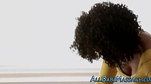 ebony lez babe licks masseuse during steamy session in high def.