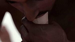 Black guy eagerly sucks huge white cock in intense blowjob.