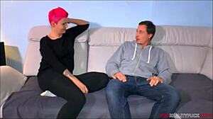 Crazy pink hair milf grabs random dick from street action! 😜