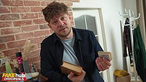 Fakehub brunette trainee cuts hair and bends over for client! 😂