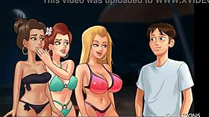 Summertime Saga - Kinky Girlfriend Shares Big Dick Boyfriend with BFF on Beach!