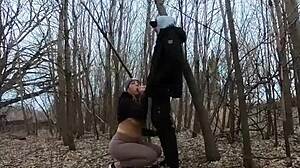 Topless Curvy Girl Sucks Fat Cock in Park