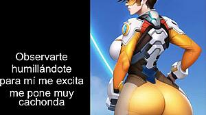 i'm tracer from overwatch giving femdom joi with dildo.