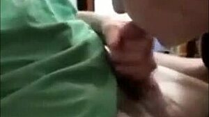 My good friend WORSHIPS my cock in homemade gay session, SWALLOWS the cum