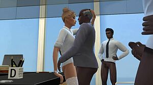 In Sims 4, office babe faces wild interracial gangbang with rough action