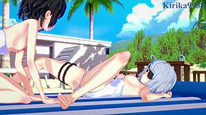 Miku Kohinata And Laura Bodewig In Symphogear Infinite Stratos 3D Cartoon