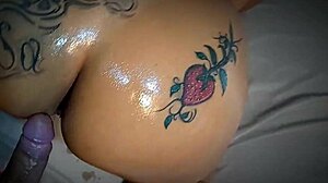 Latina mommy teases and lets him oil up her curves