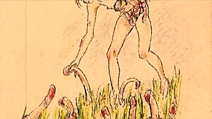 Vintage erotic illustration from anime hentai cartoon