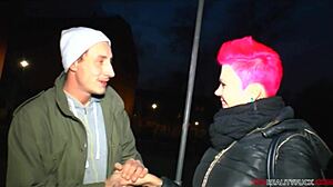 Crazy pink hair milf grabs random dick from street action! 😜