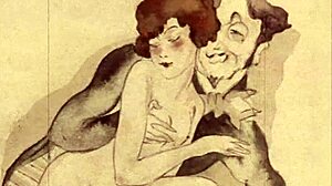 Vintage erotic illustration from anime hentai cartoon