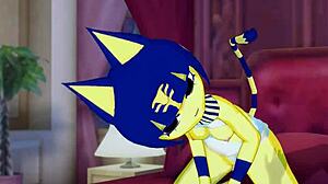Ankha seduces in bedroom, riding cock with intense POV action. Creampie seals the steamy cartoon parody.