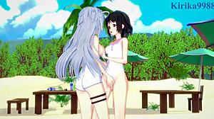 Miku Kohinata And Laura Bodewig In Symphogear Infinite Stratos 3D Cartoon