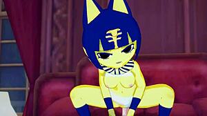 Ankha seduces in bedroom, riding cock with intense POV action. Creampie seals the steamy cartoon parody.