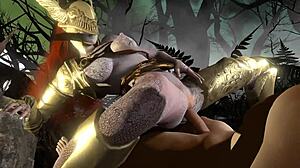 Malenia rides hard on top in forest loop for Elden Ring 3D parody