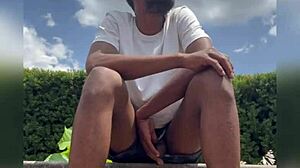 College Guy Jerks Off Outdoors