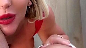 blonde gags on boyfriend’s huge cock before doggystyle banging