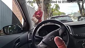 Risky public street handjob for student in broad daylight