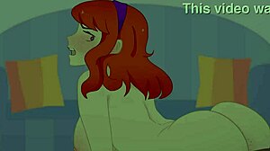 Yo, red-haired Daphne strips in toilet for stranger in wild Scooby-Doo hentai parody cartoon!