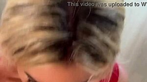 blonde gags on boyfriend’s huge cock before doggystyle banging